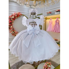 Vestido Infantil Branco Com Cinto de Pérolas Daminhas