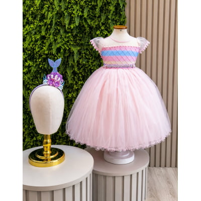 Vestido Infantil Colorido Pompons + Tiara ou Laço