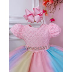 Vestido Infantil Chuva de Amor Busto Nervura C/ Strass