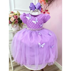 Vestido Infantil Princesa Sofia Lilás Luxo Cinto Strass - Rosa Charmosa  Atacado