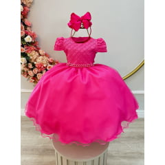 Vestido Infantil Pink Busto Nervura Strass Daminhas