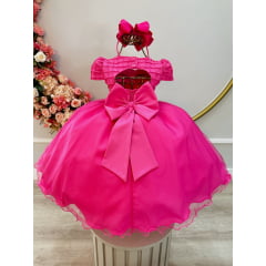 Vestido Infantil Pink Busto Nervura Strass Daminhas