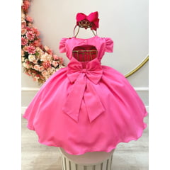 Vestido Infantil Pink C/ Busto Tule e Aplique de Flores