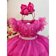 Vestido Infantil Pink C/ Cinto de Pérolas e Busto Damas