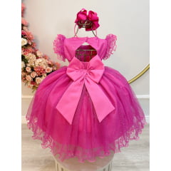 Vestido Infantil Pink C/ Cinto de Pérolas e Busto Damas