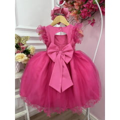 Vestido Infantil Pink C/ Strass no Busto e Cinto de Pérolas