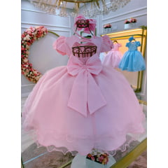 Vestido Infantil Rosa Bebê Busto Com Nervura Pérolas Daminhas