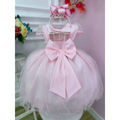 Vestido Infantil Rosa Plissado Aplique Flores Borboleta