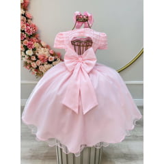 Vestido Infantil Rosa Claro Busto Nervura Strass Daminhas