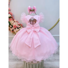 Vestido Infantil Rosa Claro C/ Cinto de Pérolas Daminhas