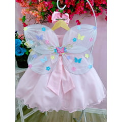 Vestido Infantil Rosa Peito Nervura Aplique de Flores