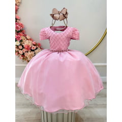 Vestido Infantil Rose Busto Nervura Strass Daminhas