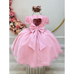 Vestido Infantil Rose Busto Nervura Strass Daminhas