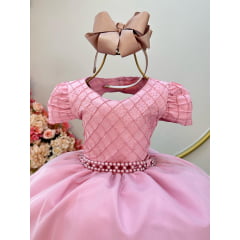 Vestido Infantil Rose Busto Nervura Strass Daminhas