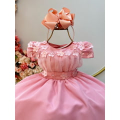 Vestido Infantil Rose C/ Busto Tule e Aplique de Flores