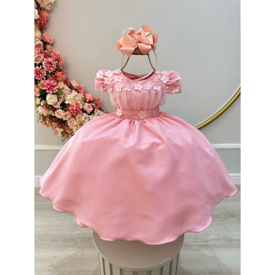 Vestido Infantil Rose C/ Busto Tule e Aplique de Flores