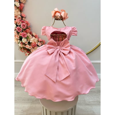 Vestido Infantil Rose C/ Busto Tule e Aplique de Flores