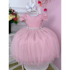 Vestido Infantil Rose C/ Pérolas no Peito e Cinto Luxo