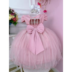 Vestido Infantil Rose C/ Pérolas no Peito e Cinto Luxo