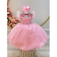 Vestido Infantil Rose Com Cinto de Pérolas Daminhas