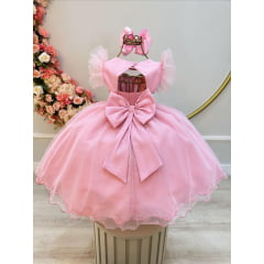 Vestido Infantil Rose Com Cinto de Pérolas Daminhas