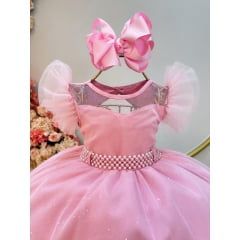 Vestido Infantil Rose Com Cinto de Pérolas Daminhas