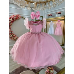 Vestido Infantil Rose Com Cinto de Pérolas Daminhas