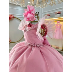 Vestido Infantil Rose Com Cinto de Pérolas Daminhas