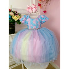 Vestido Infantil Sereia Saia Colorida Com Cinto de Pérolas