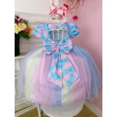 Vestido Infantil Sereia Saia Colorida Com Cinto de Pérolas