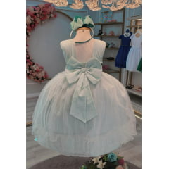 Vestido Infantil Verde C/ Aplique de Flores e Renda Luxo