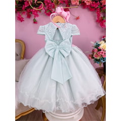Vestido Infantil Verde C/ Renda de Aplique Borboletas Flores