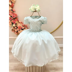 Vestido Infantil Verde Claro Busto Nervura Strass Daminhas