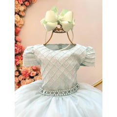 Vestido Infantil Verde Claro Busto Nervura Strass Daminhas