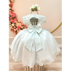 Vestido Infantil Verde Claro Busto Nervura Strass Daminhas