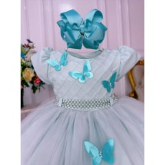 Vestido Infantil Verde Claro Peito Nervura Aplique Borboleta