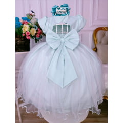 Vestido Infantil Verde Claro Peito Nervura Aplique Borboleta