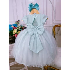 Vestido Infantil Verde Claro Peito Nervura Aplique Borboleta