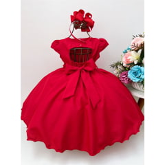 Vestido Infantil Vermelho Com Aplique de Borboletas e Flores
