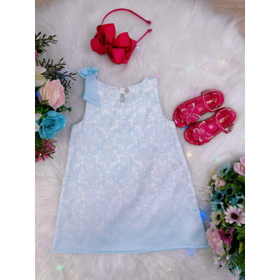Vestido Infantil Trapézio Azul Bebê Jardim Borboletas Luxo