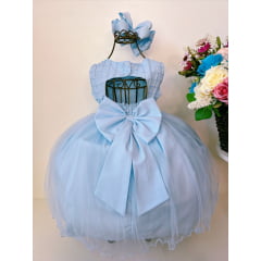 Vestido Infantil Azul Bebê Aplique Borboletas e Strass Luxo