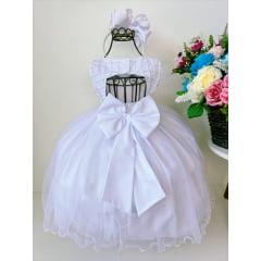 Vestido Infantil Branco C/ Aplique Borboletas e Strass Luxo
