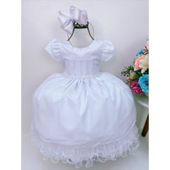 Vestido Infantil Branco Com Cinto de Pérolas Luxo