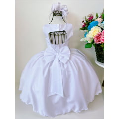 Vestido Infantil Branco C/ Peito de Strass e Cinto Princesas