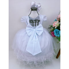 Vestido Infantil Branco C/ Renda Cinto Pérolas Strass Luxo