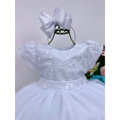 Vestido Infantil Branco Com Renda e Pérolas Luxo