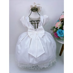 Vestido Infantil Marfim Com Cinto de Pérolas Luxo