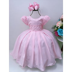 Vestido Infantil Rosa C/ Pérolas Princesas Luxo