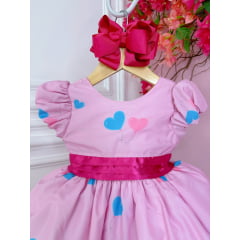 Vestido Infantil Rosa Circo Corações Laço Pink Super Luxo