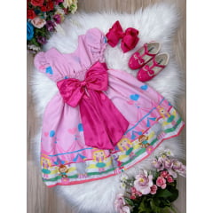 Vestido Infantil Rosa Circo Corações Laço Pink Super Luxo